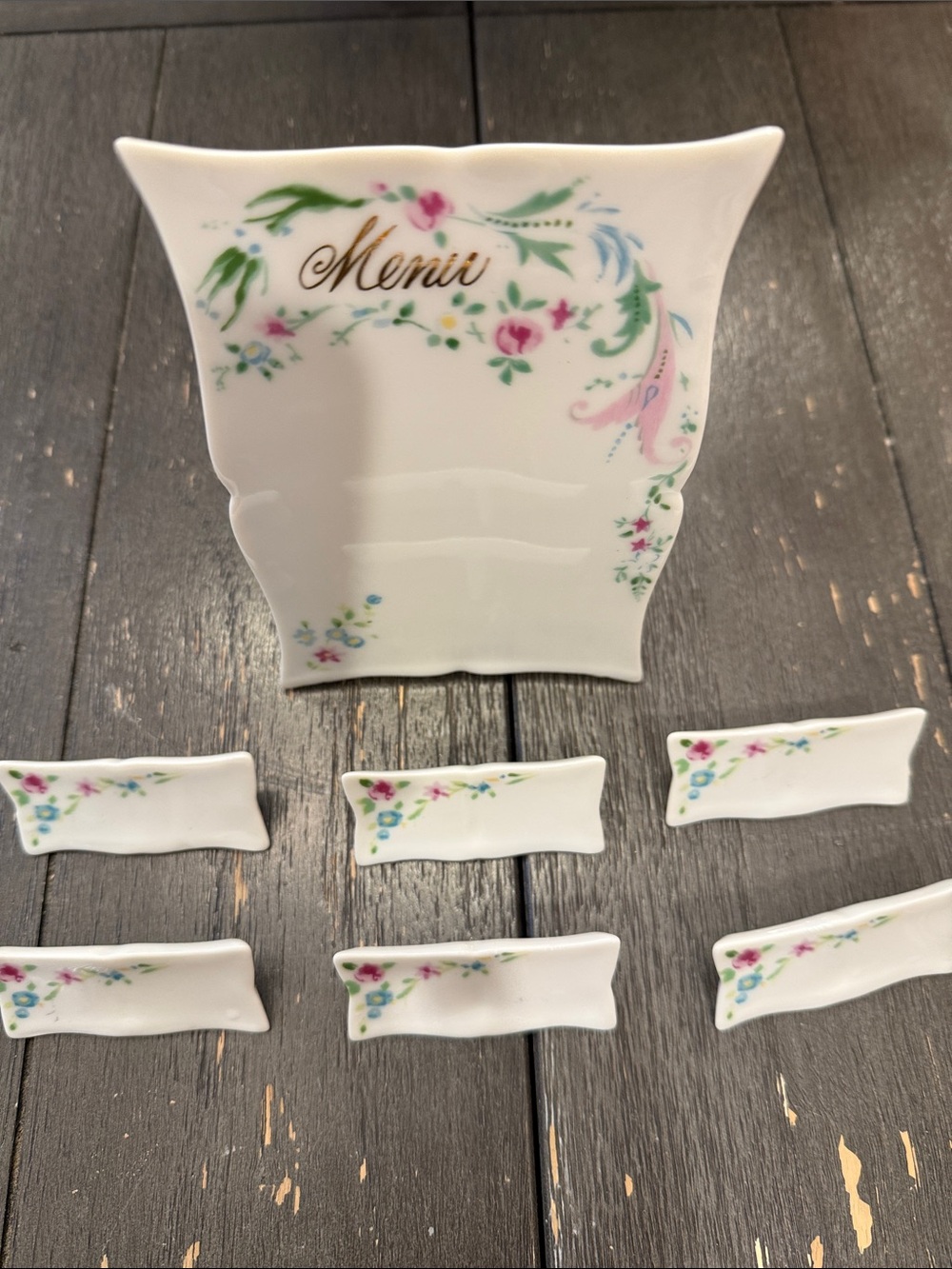 Merci Porcelain Place Card Holders with Floral Motif